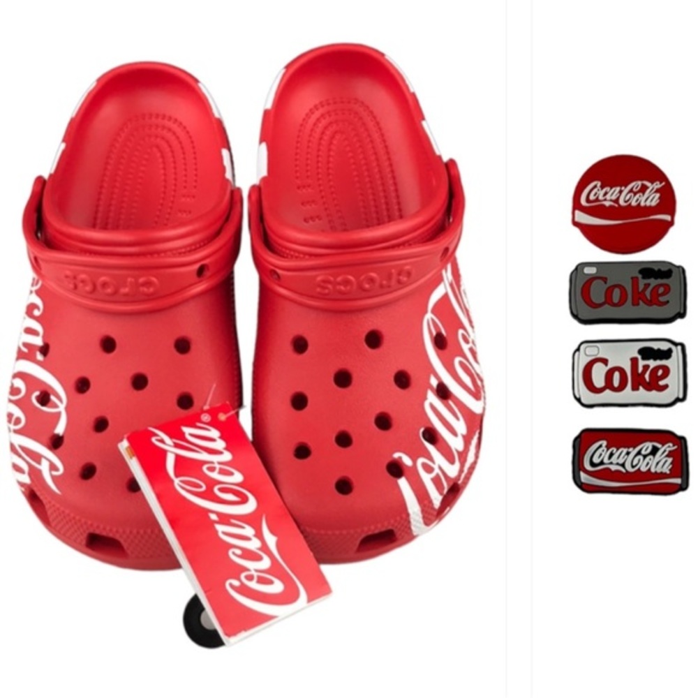 Crocs - ‘Coca Cola’ Classic Crocs & jibbits. Limited Edition. Woman SZ: 8.  NWT